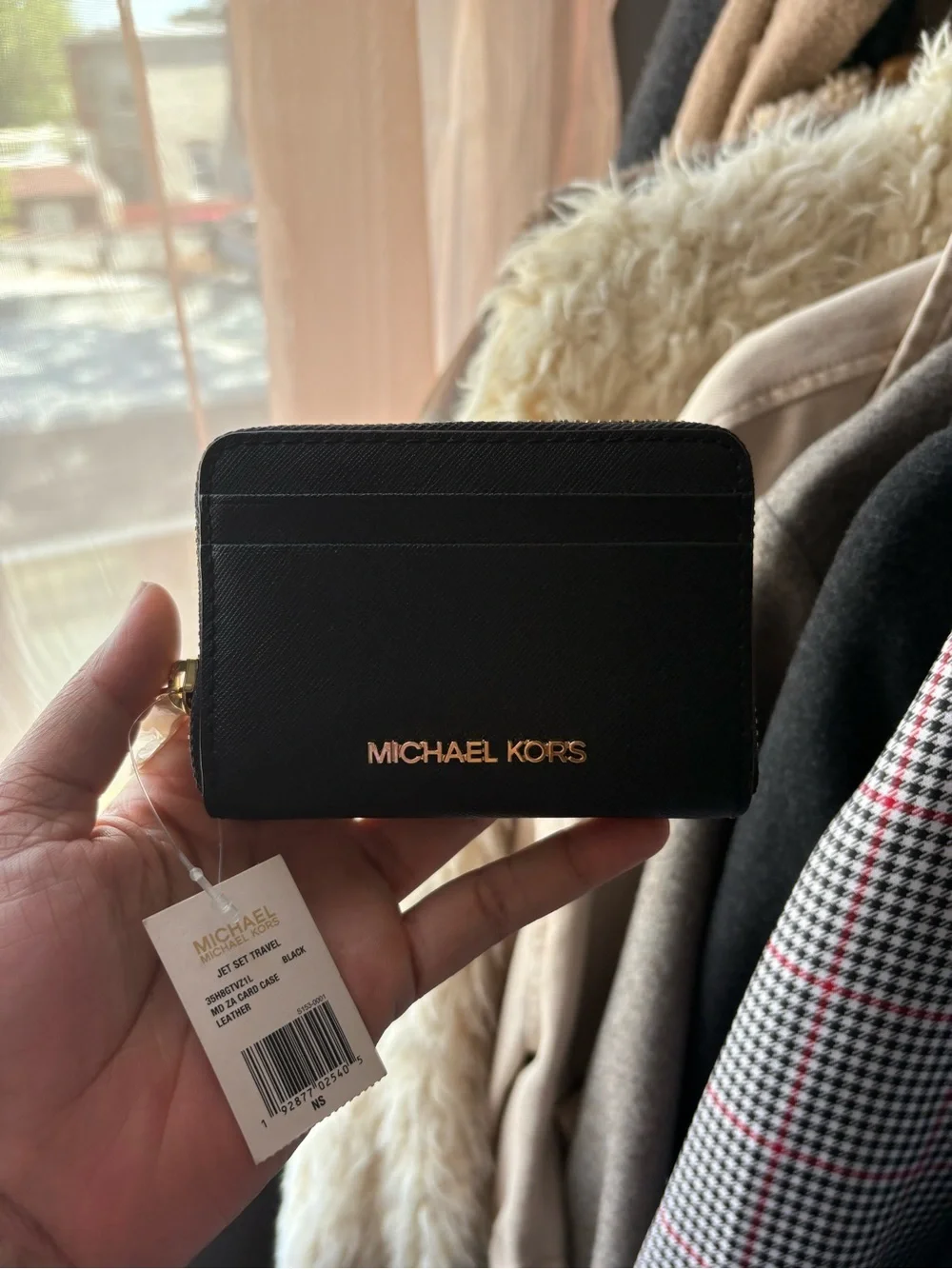 Michael Kors Jet Set Travel Wallet, Black Leather with Gold Logo